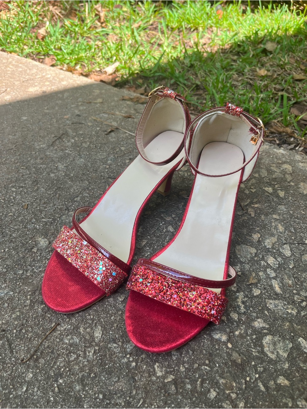 Red Glitter Open-Toe Ankle Strap Heels Great condition tried on